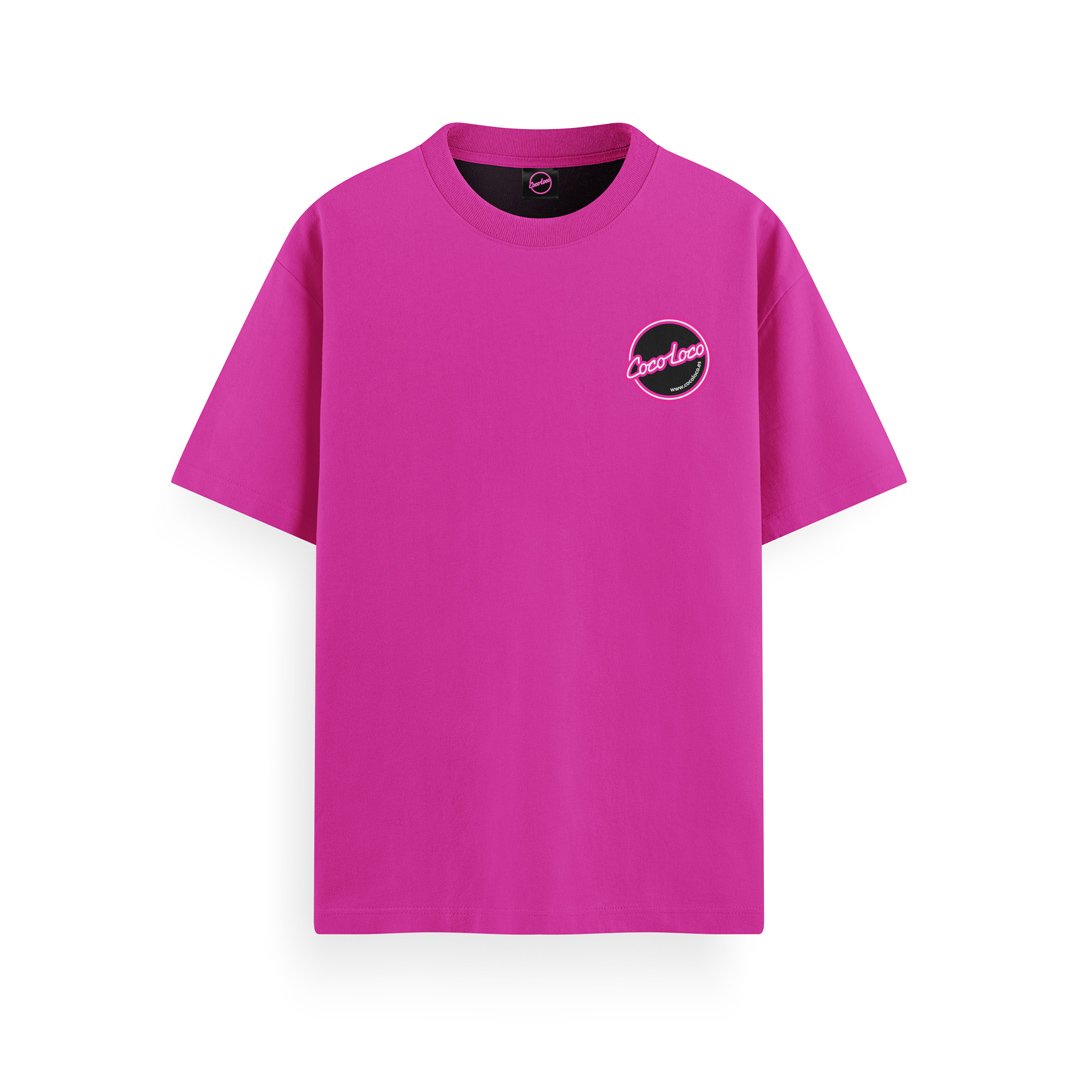 Camiseta rosa clásica de Cocoloco con el logo pequeño delante y grande detrás